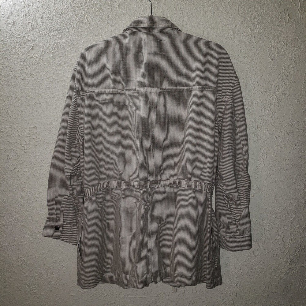 Lucky Brand Sz L Women's Linen Blend Striped Jacket Full Zip Waist Drawstring - Picture 7 of 12